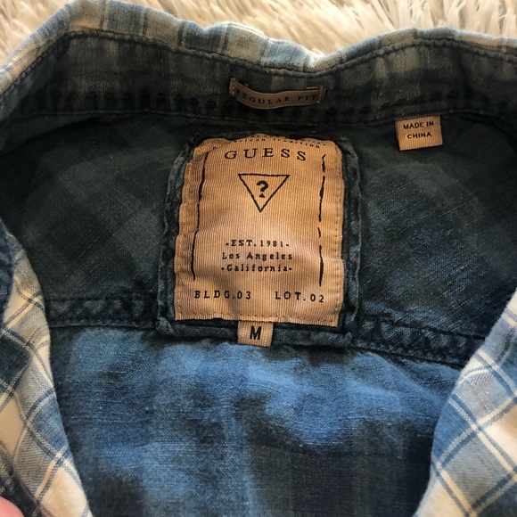 Guess Blue and White Plaid Patchwork Long Sleeve Button Down - Picture 5 of 5